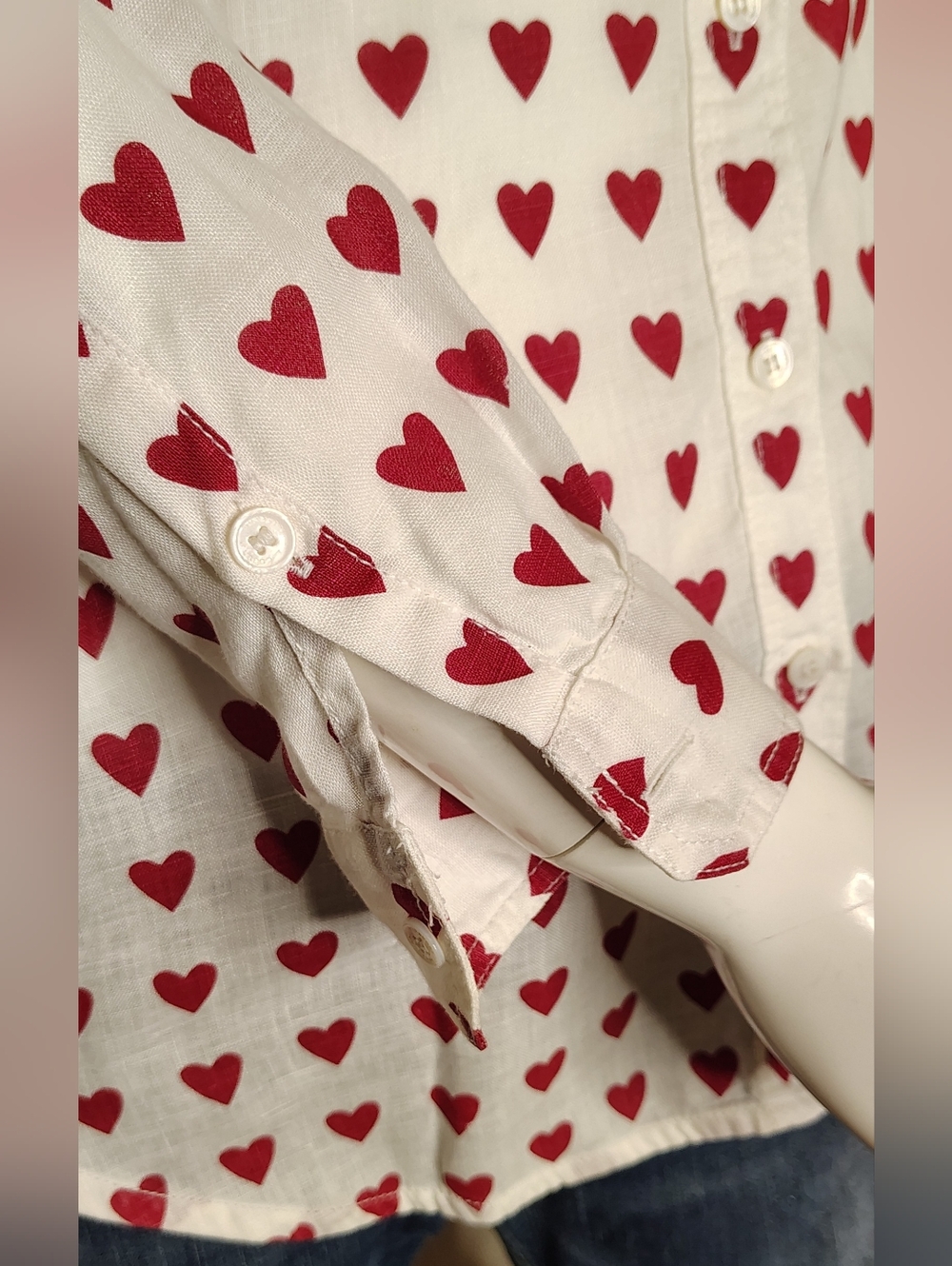 Burberry London Red Heart Print Linen Shirt Sz Large - Picture 10 of 16